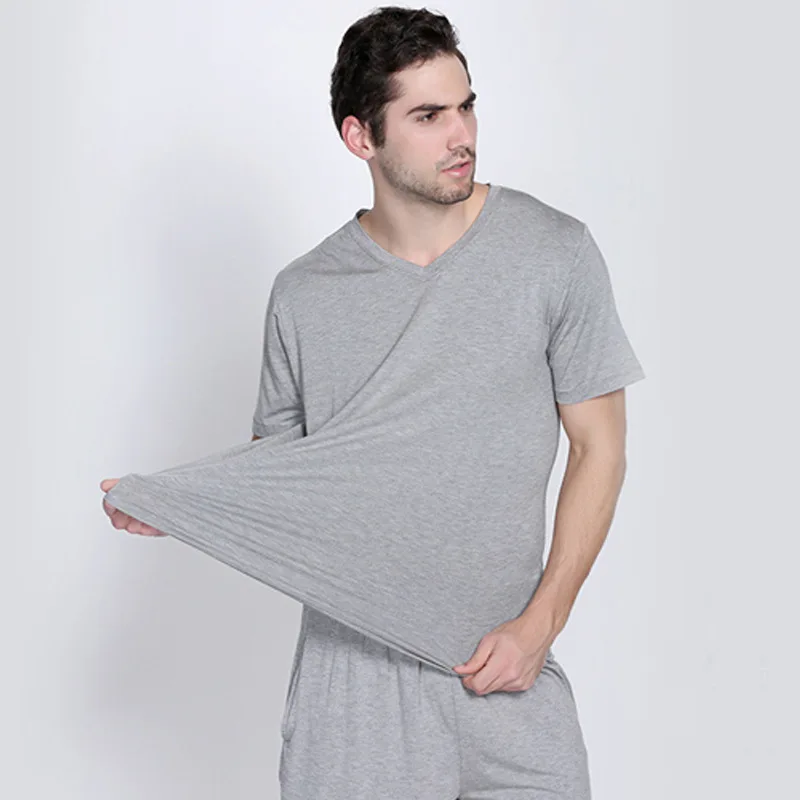 

Custom Summer Men Bamboo Fiber Two Piece Pajamas Bamboo Clothing Loungewear Pyjamas Mens Sleepwear Set