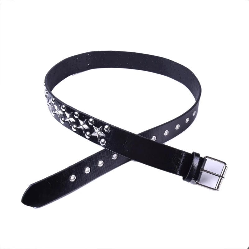 Harajuku PU Waist Belt with Star Rivet Teens Jeans Skirt Wear Resistant Belt M6CD