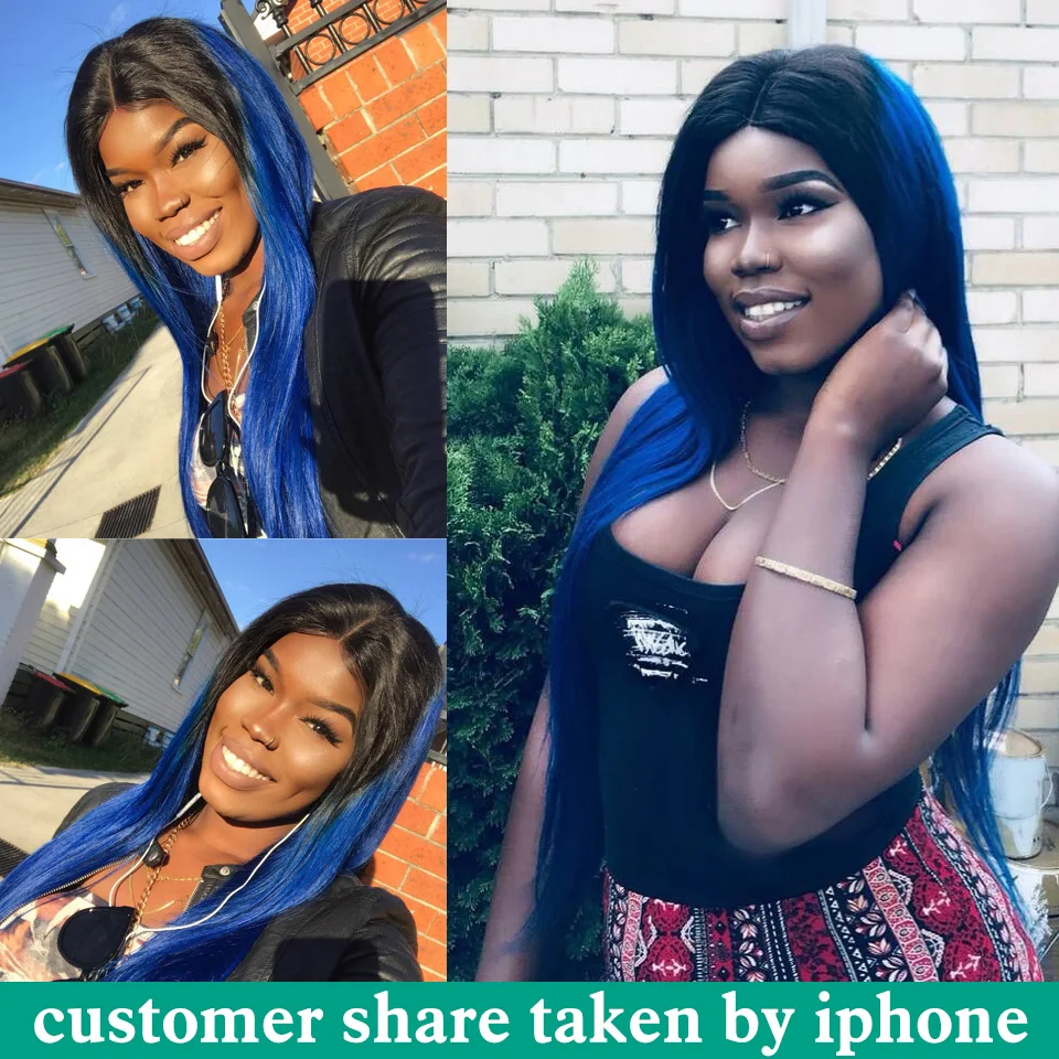 Sexay 1B Blue Straight Human Hair Weave 3 Bundles For Women 2 Tone Ombre Blue Human Hair Weave 4 Pieces For Black Women
