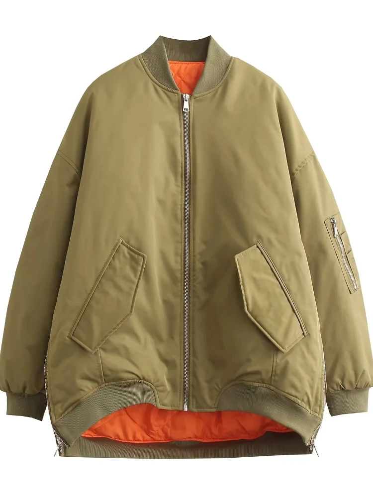 Veste ample en coton pour femme, manteau en coton avec fermeture éclair, automne et hiver 2025