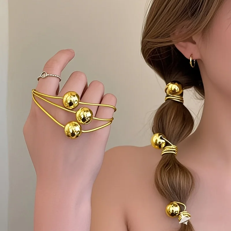 

4 Pieces/Set Super Bright Gold Ball and Silver Ball High Elastic Rubber Band Headband