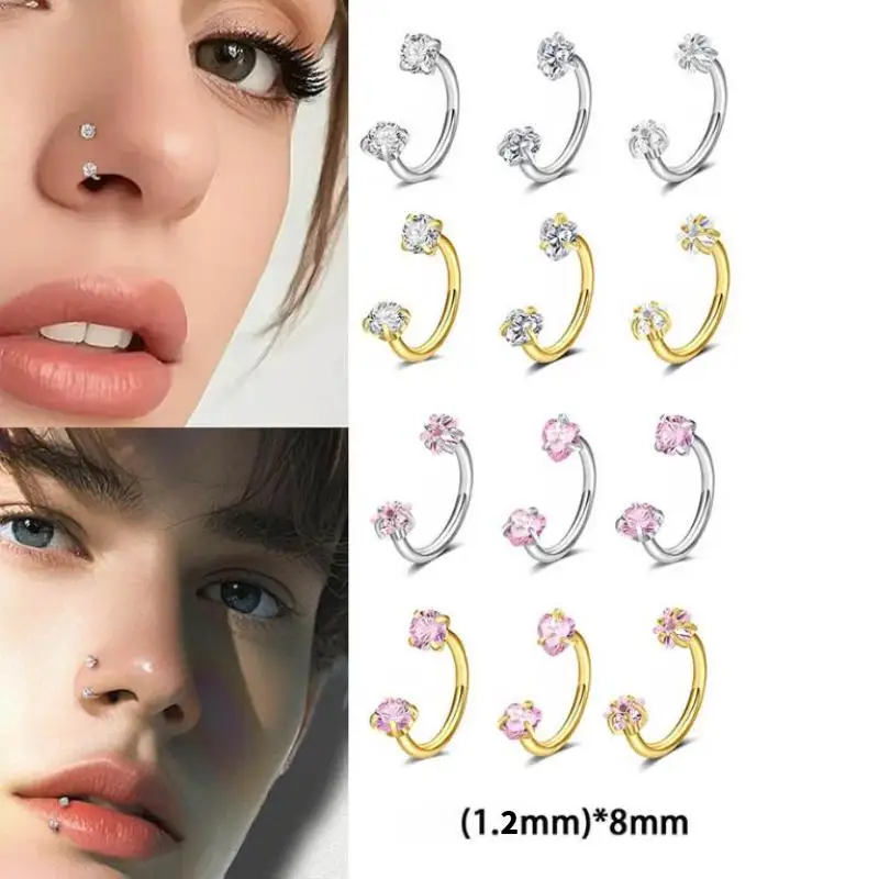 Horseshoe Nose Rings Stainless Steel Rianbow CZ  Nose Stud Lip Eyebrow Helix Ear Piercing Body Jewelry