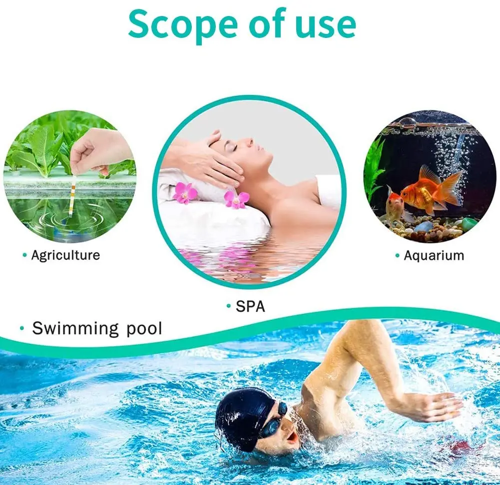 5 In 1 Swimming Pool SPA Test Strips Chlorine pH Alkalinity Water Hardness Testing Healthwater Pool Test Strips 50Pcs