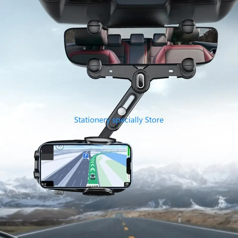 

P0RB Retractable Rearview Mirror Mount Phone Bracket 360 Degree Rotation-GPS Car Phone Holder Stand Adjustable Camera Support