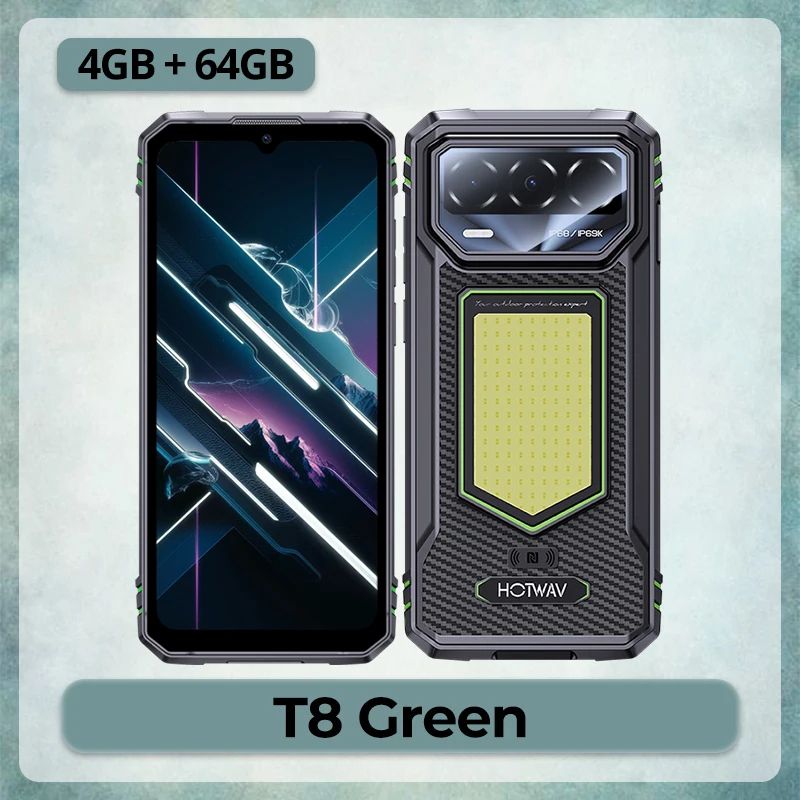 HOTWAV T8 IP68 & IP69K Smartphone Super Campinglamp 6.75'' 120Hz 20MP Achtercamera NFC Octa-core Mobiele Telefoon 6200mAh Batterij 20W Snelladen 4GB RAM 64GB ROM Zelfontwikkelde AI Toolset Android 16