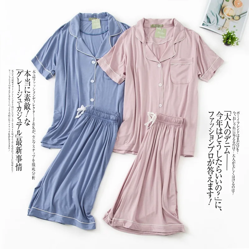 

Summer Female Casual Pajama Sets Ladies Soft Modal Sleepwear Suit Women Loungewear Pijama Mujer Grande Ladies Home Clothes