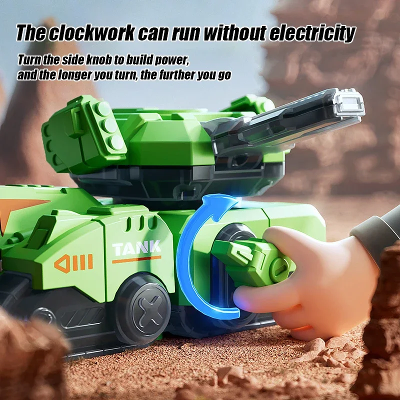 Tank Wiclockwork Toy Kids Toy Simulate Cartoon Tanks Model Wind Up Vehicles Rotatable Tower Interia Cars Plastic Model Boys Gift