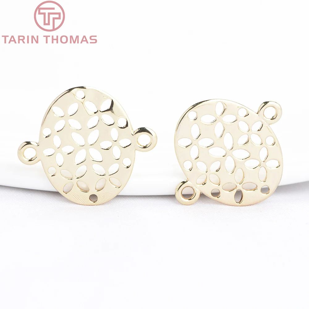 (9764) 10PCS 17x19,5 MM 24K Gold Farbe Messing Oval aushöhlen Doppel Loch Anhänger Hight Qualität DIY Schmuck Machen Zubehör
