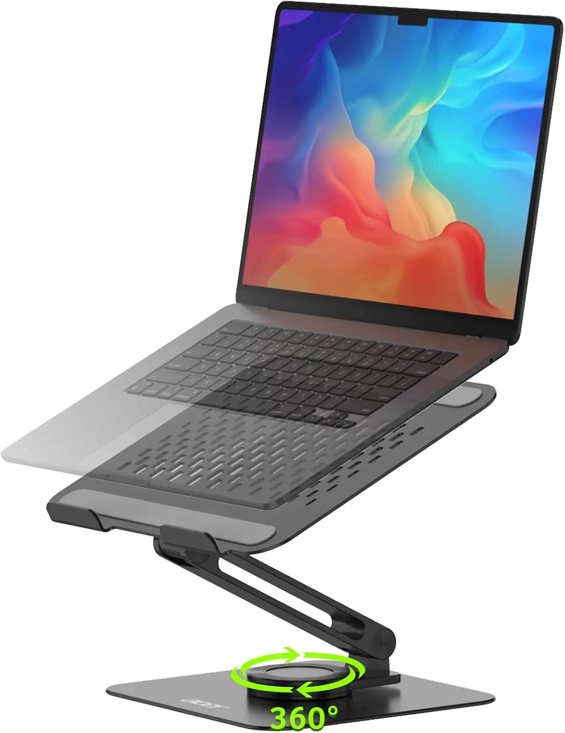 

360° Swivel Laptop Stand with Rotating Base, Adjustable Ergonomic Riser for Desk, Foldable Portable Holder for 10-16" Laptops, Black
