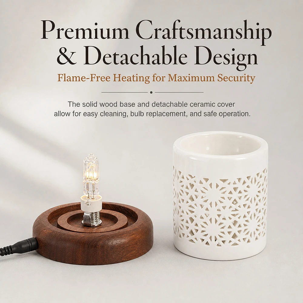 Ceramic Electric Essential Oil Burner Electronic Incense Burner with Heating Lamp Adjustable Temp & Timer Wax Warmer Night Light