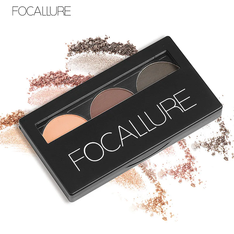 Focallure-防水アイブロウパウダーパレット、眼鏡フォーム、長持ち、眉毛シェード、着用が簡単、化粧品、3色