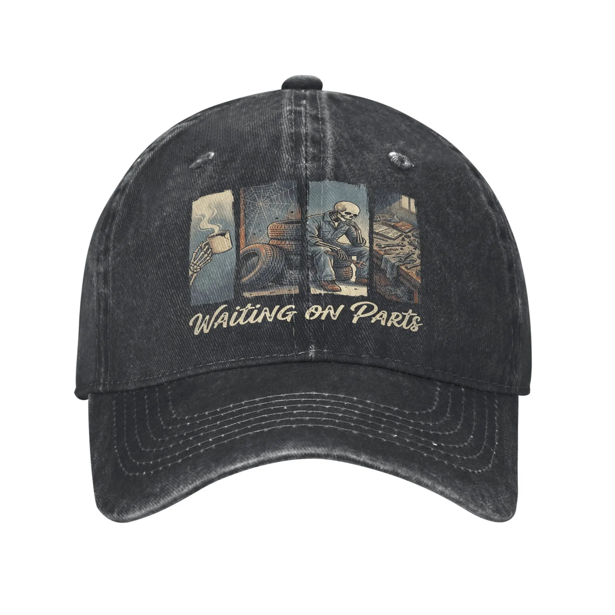 Waiting On Parts Funny Skeleton Mechanic Cap  Crazy Baseball Cap Hats Visor Protection Snapback Cotton tops gorras