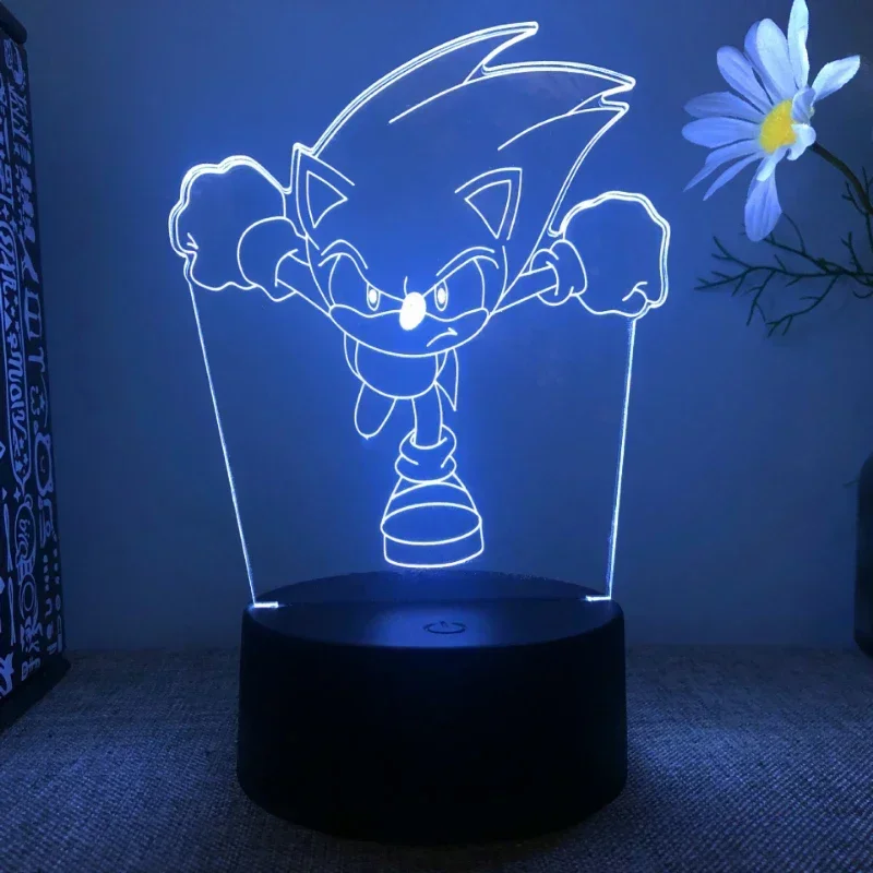 Sonic 3D Night Light LED 7 Color 16 Color Kawaii Light Sonic Action Figure Anime Home Bedroom Decorative Toys Kids Birthday Gift