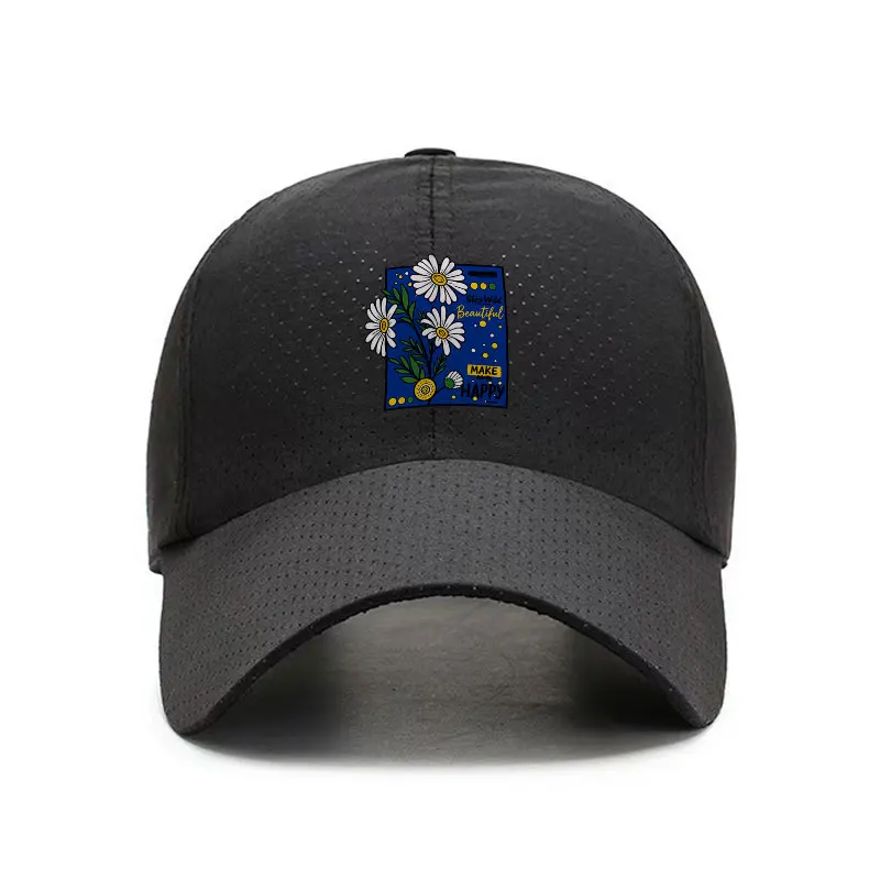 Make Happy Daisy Floral Embroidery Quick Dry Baseball Cap for Men and Women