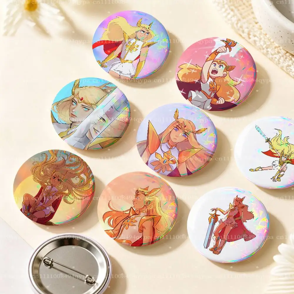 H-He-Ra Princess Of Power Button Supplies Round Badge Pins Clothes Decor Metal Pin Back Cover Metal Cover Laser Film