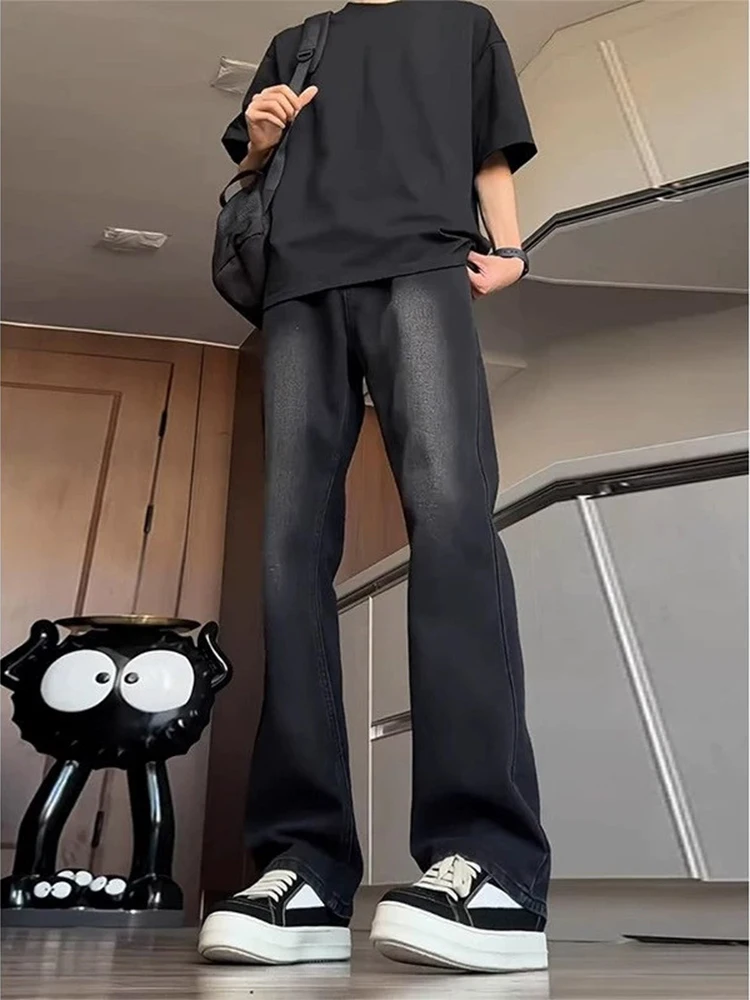 

Graduated Grey Black Men's Wide Leg Jeans Spring Autumn American Cleanfit Loose Straight Cut Trousers Trendy Youth Fashion