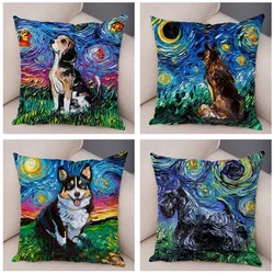Home Decor Star Pet Dog Cushion Cover Decorative Oil Painting Cartoon Animal Pillow Cover Sofa Pillow Cover funda de almohada