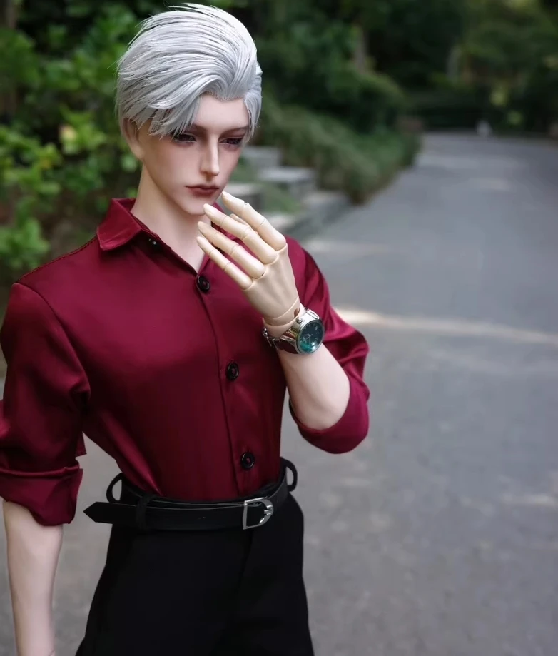 D09-P686 الأطفال اليدوية لعبة العم ID75 uf75 BJD ملابس دمى أسود أحمر أبيض لامع قميص 1 قطعة