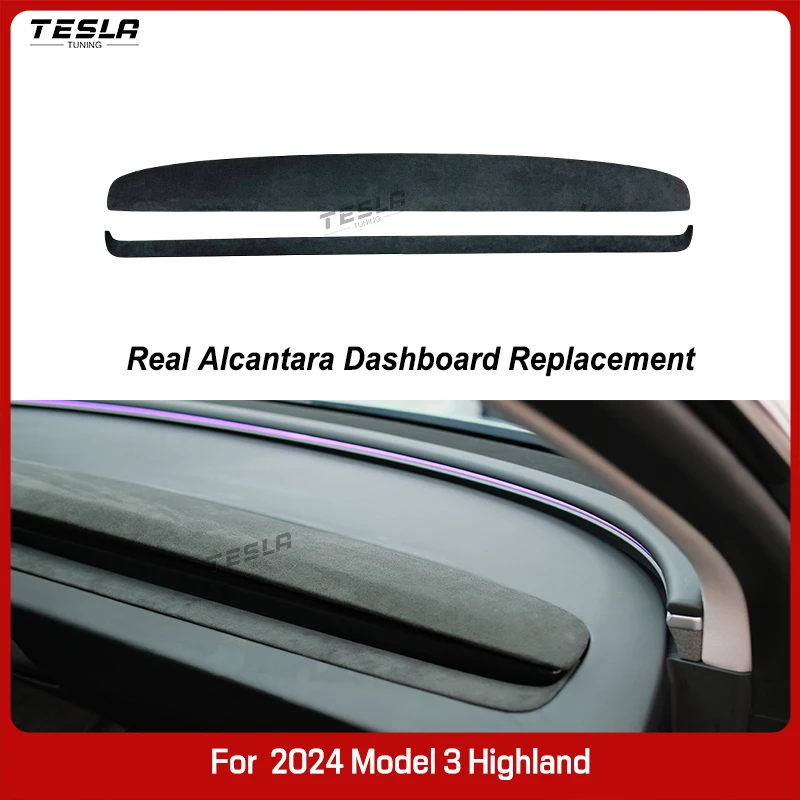 For 2024 Tesla Model 3 Highland Real Alcantara Dashboard Replacement Real Tesla Car Interior