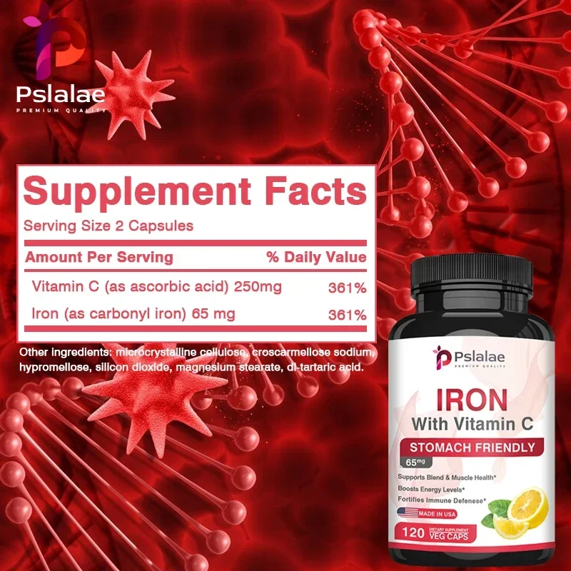 Iron 65 Mg - Supports Blood Cell Production and Promotes Heart, Brain, Muscle and Immune Health