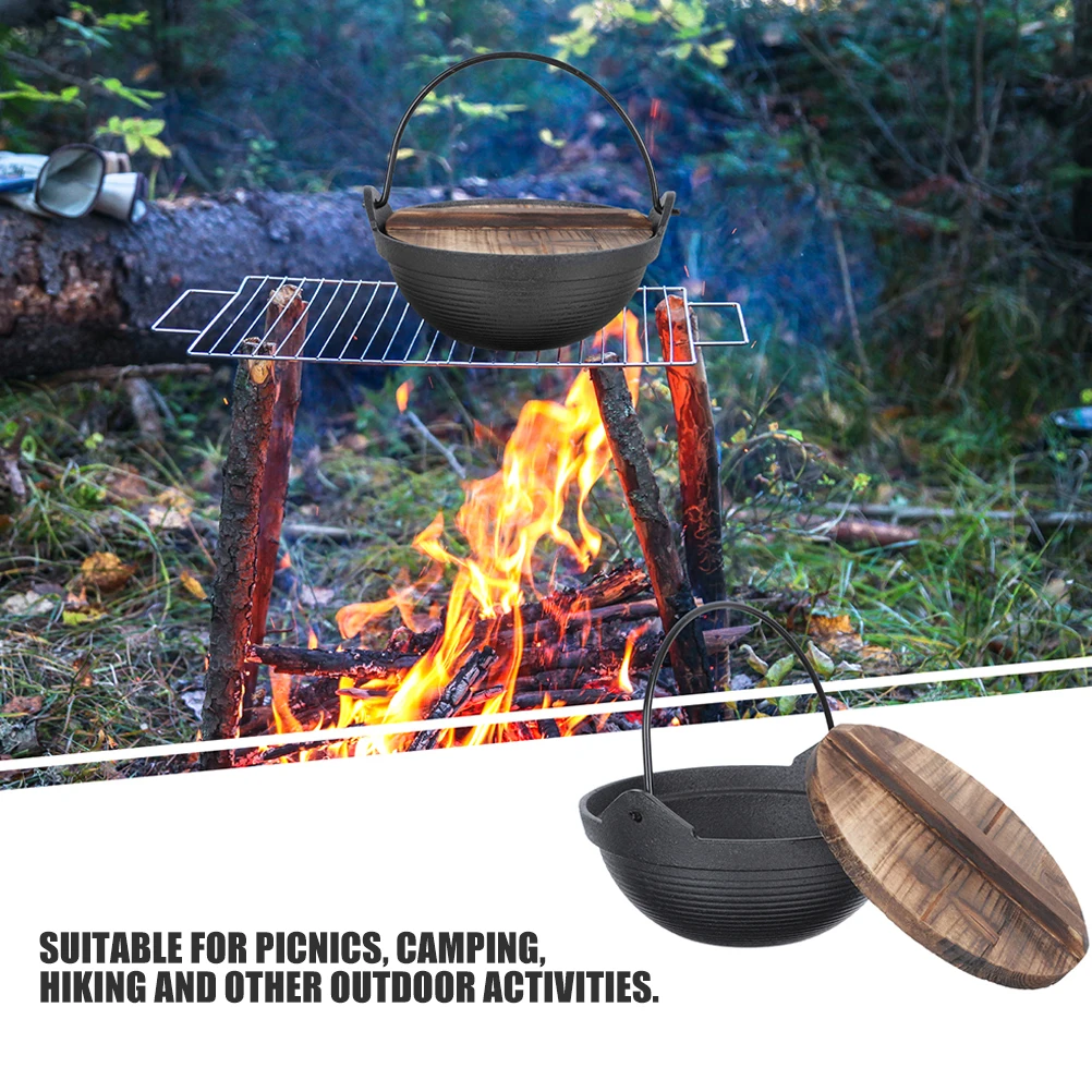 

Hanging Cast Iron Pot Camping Cookware Cooking Utensils Wooden Japanese Hot