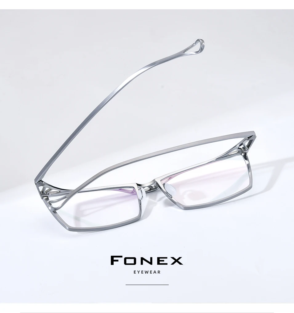 FONEX Reines Titan Brillengestell Männer Neue Marke Design Quadratische Brillen Japanische Handgemachte Ultraleichte Hochwertige Brillen 85722 – Detail 3
