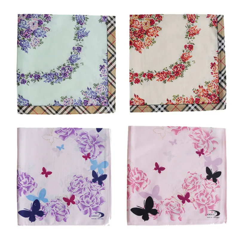 3Pcs 43x43cm Flower Printed 100% Cotton Women Lady Sweat Scarf Handkerchief Wedding Valentine Day Gift