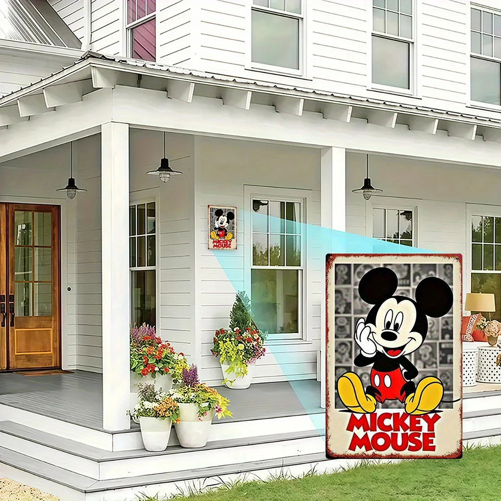 قطعة واحدة من لافتة ديزني المعدنية العتيقة - لوحة فنية جدارية كرتونية ميكي ماوس، 20.32 × 30.48 سم ديكور حديدي ريفي للمنزل، البار، المرآب، النادي، الدقة #4