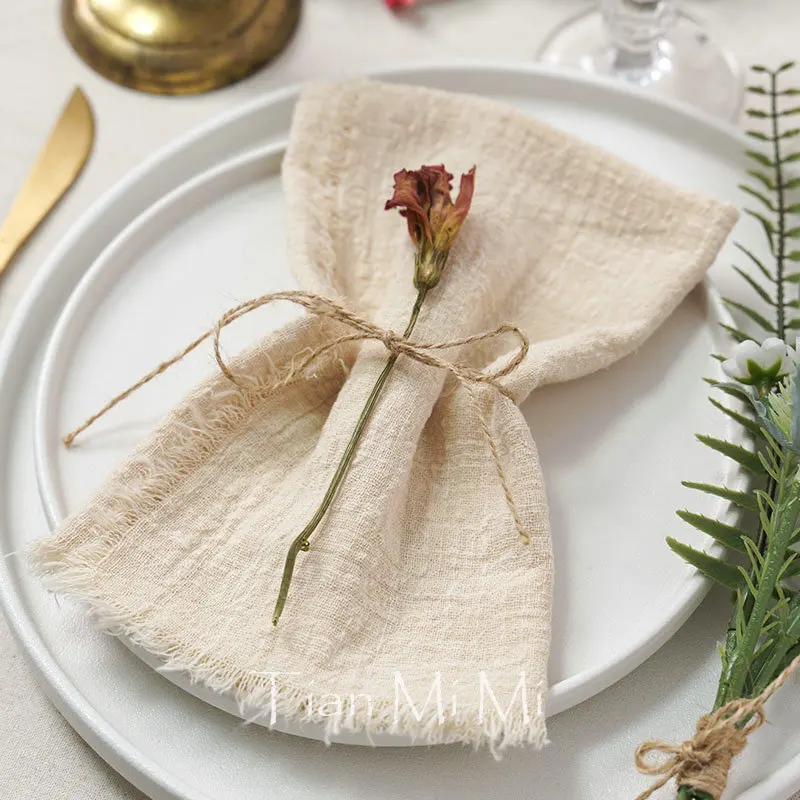 10pcs Vintage Rustic Cotton Napkins Retro Burr Soft and Absorbent Napkin Cloth Linen for Wedding Party Table Decorations