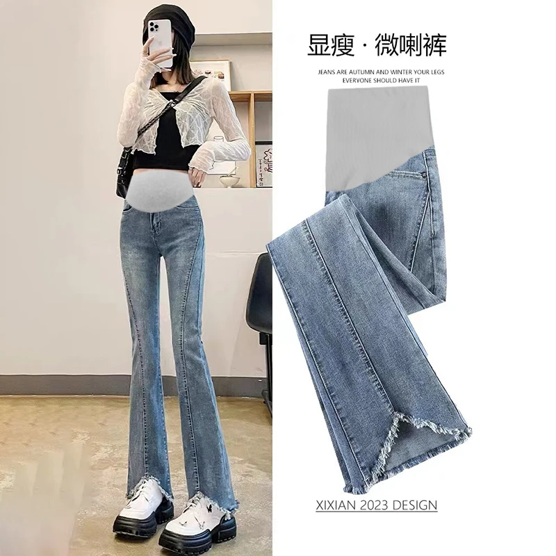 9101# New Arrival Fashion Boot Cute Stretch Denim Maternity Jeans 2023 Autumn Fashion Belly Pants Clothes for Pregnant Women