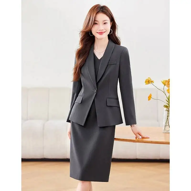 High Quality Fabric Women Business Suits with Dress and Jackets Coat Fall Winter Formal OL Styles Ladies Blazers Work Wear Sets