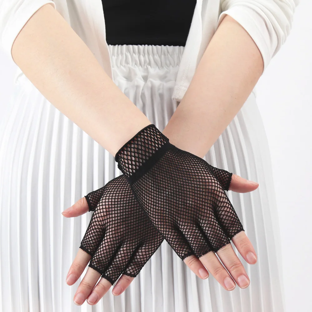 

Women Sexy Short Fishnet Gloves Fashion Girl Fingerless Mesh Gothic Punk Rock Fancy Night Club Party Black Gloves