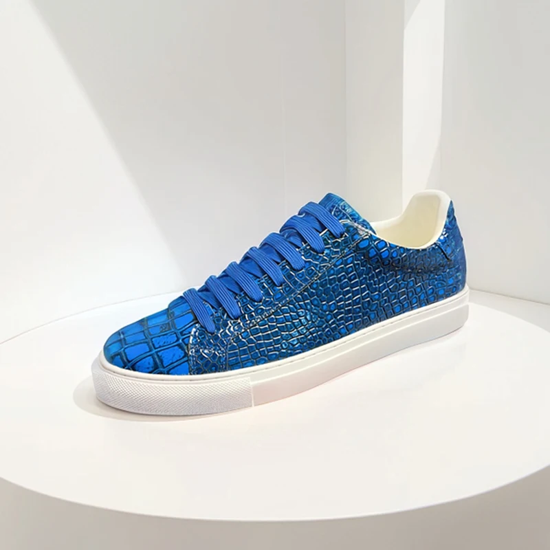 

Blue Flats Men's Cow Leather Round Toe Lace-up Daily Low-Top Casual Shoes Luxury Flat Business Sneakers Handmade