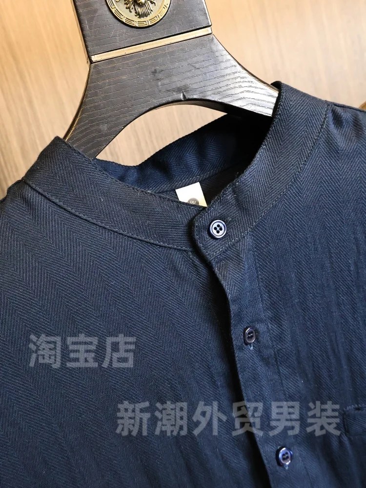 Men's Autumn Long Sleeve Shirt Retro Henry Collar Mixed Flax Lyocell Standard Fit Fashion Urban Style Breathable Pure Color