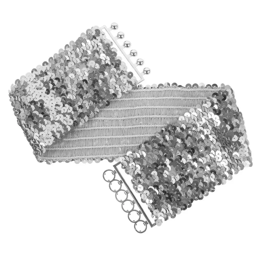 Sparkling Sequined Wide Corset Belt Metal Buckle Wide Elastic Sequin Elastic Cummerbunds Decorative Corset Belt
