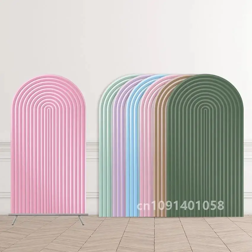 

Mehofond Background Custom Double-Sided Arch Covers Stripes Wedding Bridal Shower Birthday Party Backdrop Decor Backdrop Photo