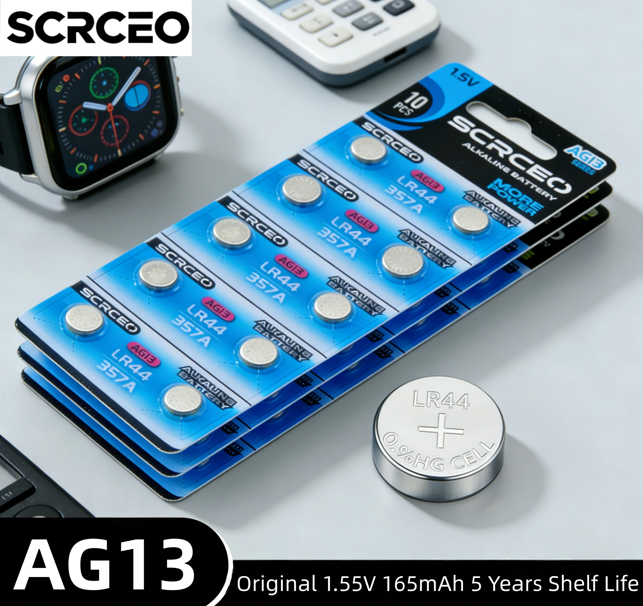 

High Capacity LR44 AG13 1.5V Alkaline Button Battery, 2-50PCS, for Calculators, Watches, Small Electronics