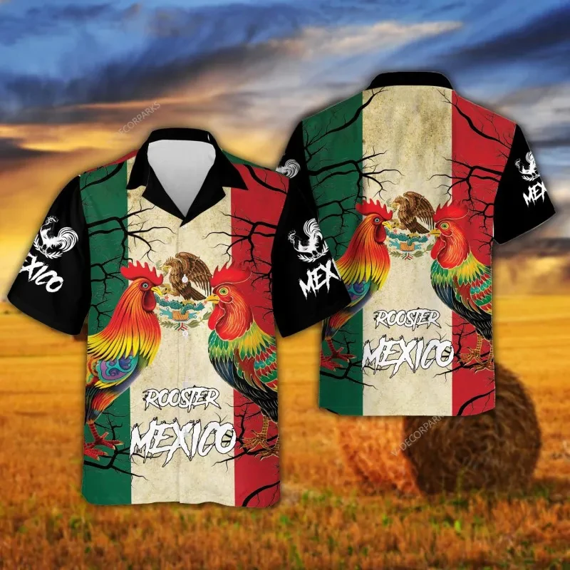 2024 Rooster Shirts For Men 3d Printed Men's Hawaiian Shirt Beach 6XL Short Sleeve Fashion Tops Tee Shirt Female Blouse Camisa