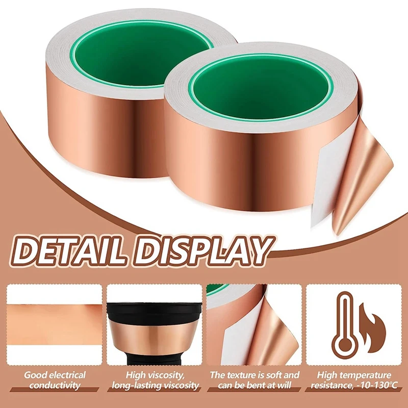 3 Pcs Copper Tape Conductive Adhesive Copper Foil Tape Copper Shielding Tape (1Inch X 66 Ft, 2Inch X 66 Ft, 3Inch X 66 Ft)