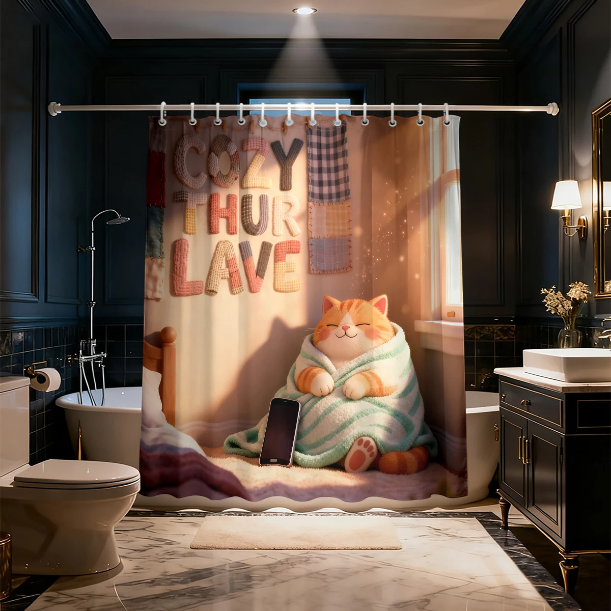 1pc Funny Animal Shower Print Shower Curtain, Multi Size Bathroom Partition Privacy Hanging Curtain, Fashionable Home Decoration