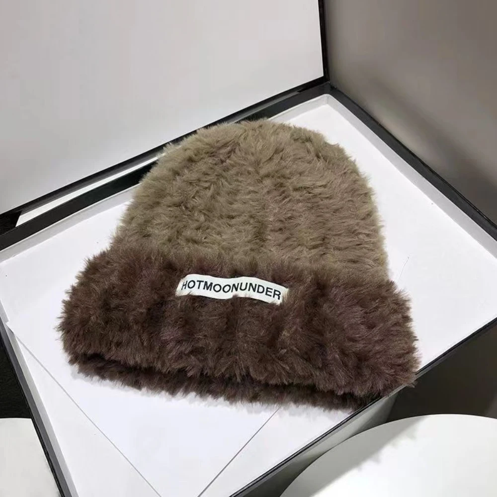 Fashion Y2k Plush Hat Warm Large Head Circumference Winter Warm Hat Thickened Soft Winter Knitted Hat Outdoor