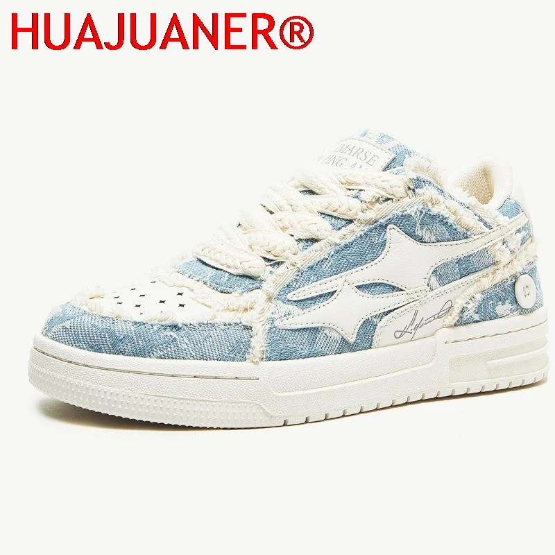 

HUAJUANER Women Shoes For Men Tennis Retro Fashion Star Shoes White Leather Male Sneakers Couple Outdoor Sport Casual Shoes