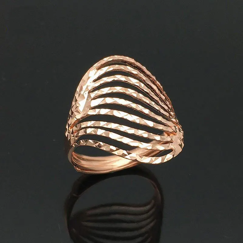 585 Purple Gold Plated 14K Rose Gold Wavy Bright Rings for Women Adjustable Exaggerated Fashion Chinese Style Luxury Jewelry