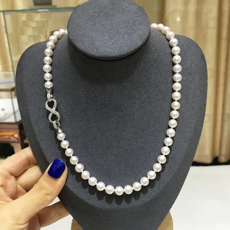 

GENUINE NATURAL AAA 9-10MM Australian south sea white pearl necklace 20inch 925s