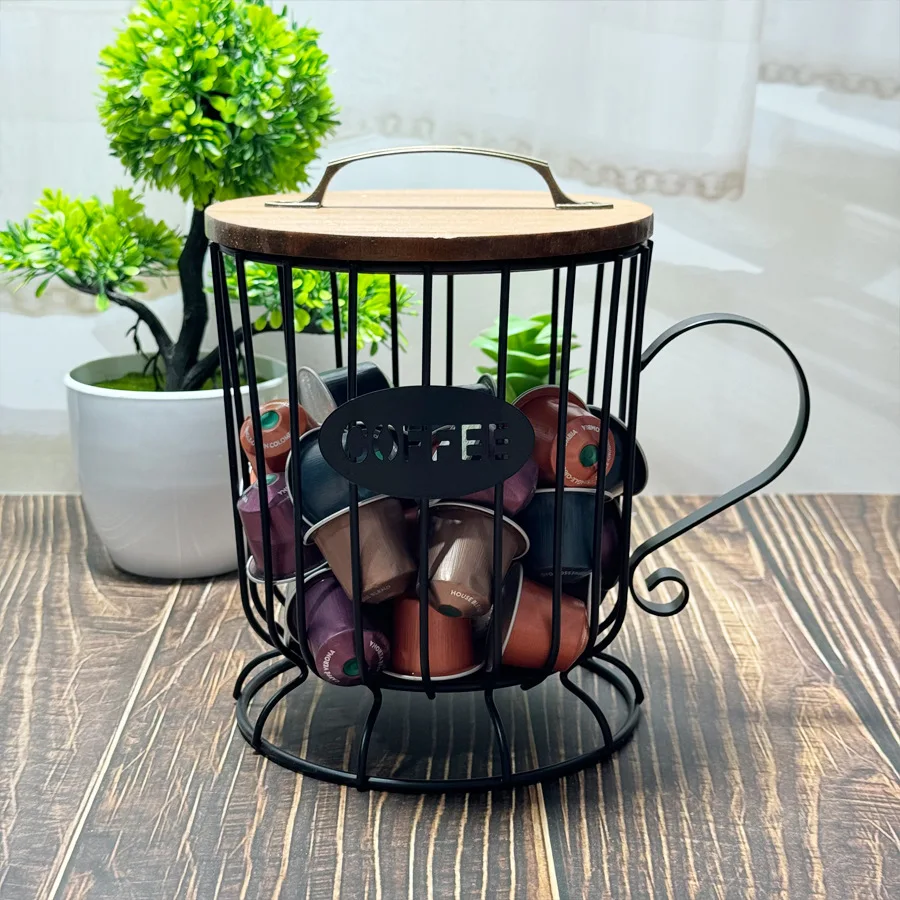 

Coffee Pod Holder Storage Mental Basket Coffee Capsule Holder Decor Rustic Cage Storage for Restaurant Countertop Bar Rack