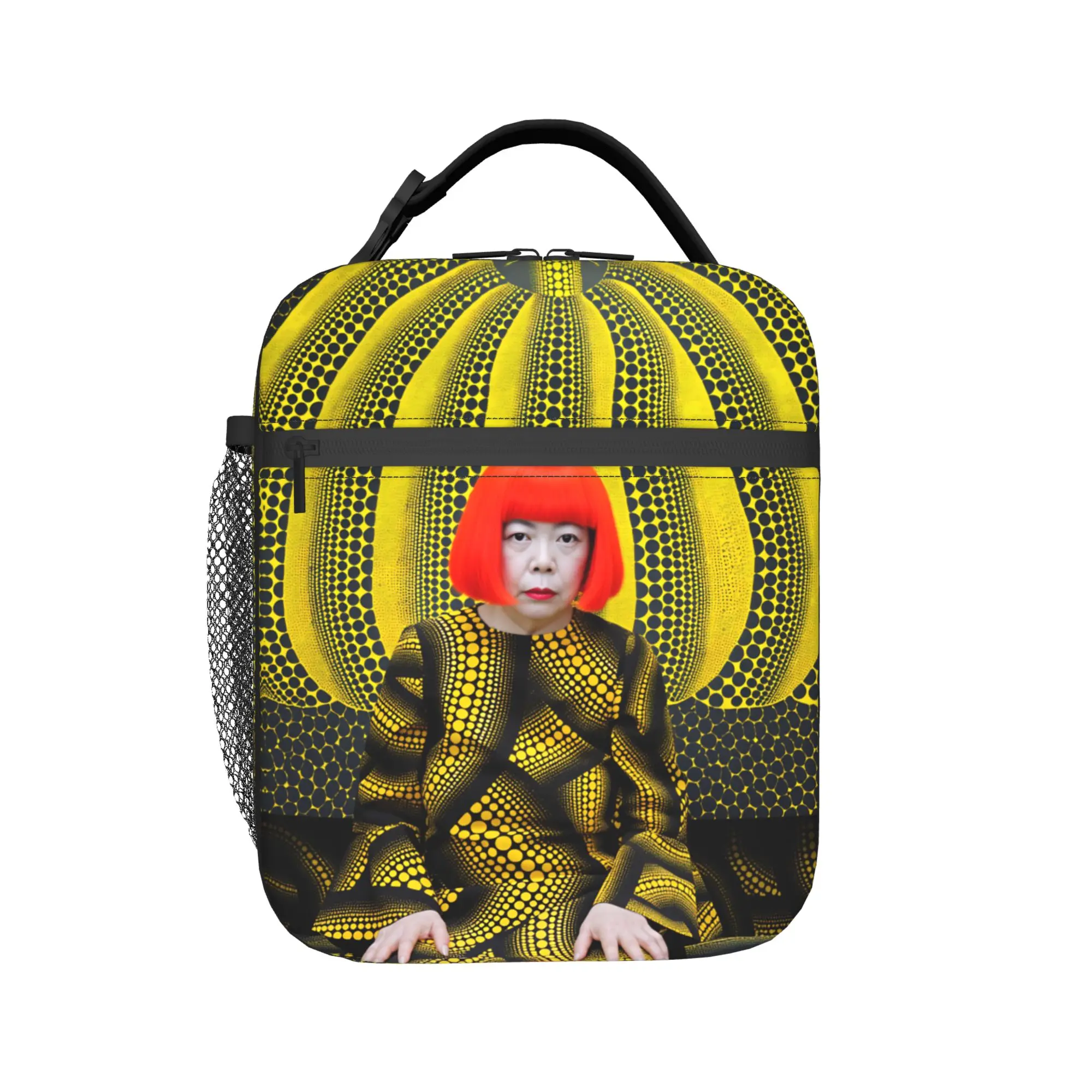 Yayoi Kusama Abstract Face Lunch Bag Japanese Artist Lunch Box For Child Kawaii Thermal Tote Handbags Waterproof Cooler Bag
