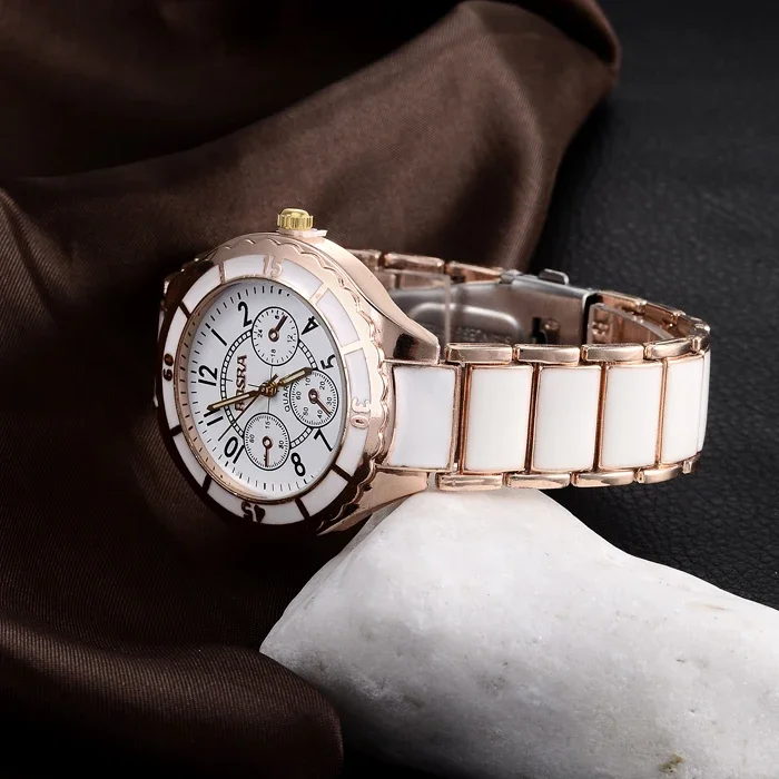 ROSRA Luxury Brand Watches Fashion Rose Gold Watch Women Full Steel Quartz Watch Ladies Watch Lady Hour Montre Femme Reloj Mujer