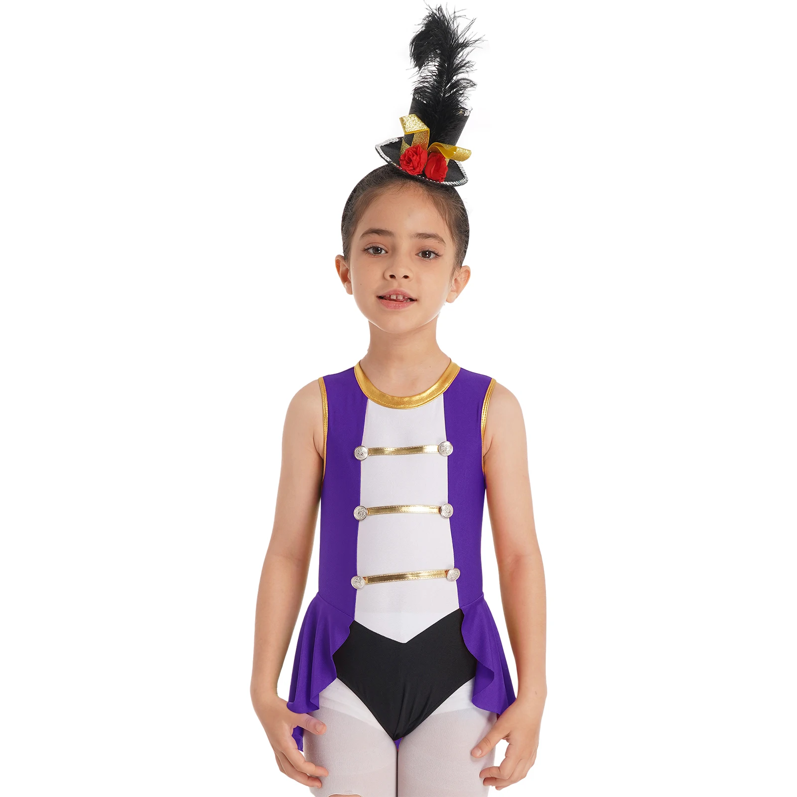 

Kids Girls Circus Stage Performance Costume Cosplay Dress Up Jumpsuit Hollow Out Back Buttons Adorned Tuxedo Jackets Coat