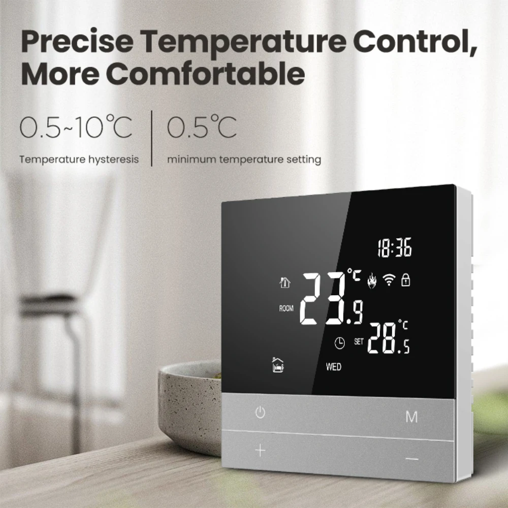 Thermostat tactile LCD Tuya 16A, protection de sécurité, chauffage au sol, contrôleur de température, WiFi, téléphone, télécommande, voix intelligente, Google Alexa