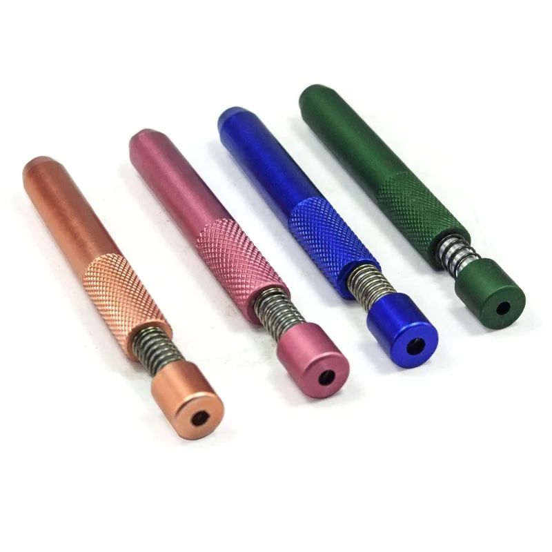 Creative Aluminum alloy Spring press-type Metal snuff Tube 78mm New portable snuff pipe Metal Straw Cool Gadget for Men image 2